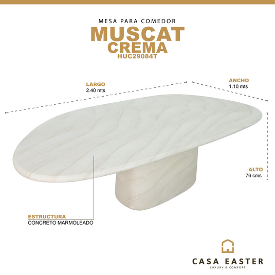 Mesa de comedor para Interior y exterior MUSCAT 2.4M estilo marmoleado - HUC29084T