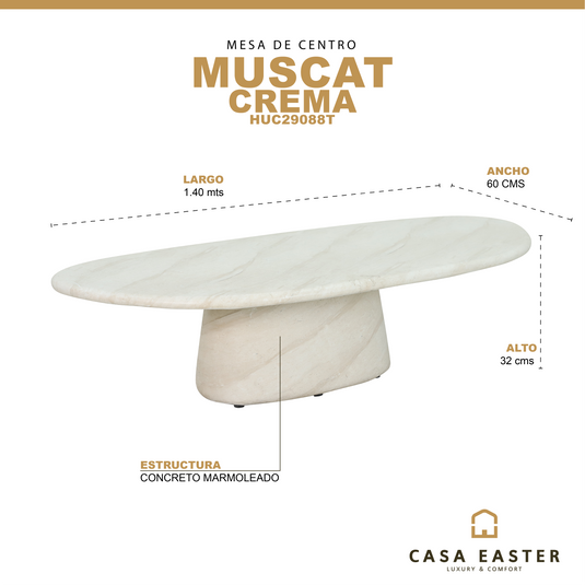 Mesa de centro para Interior y exterior MUSCAT 1.4 M, ESTILO MARMOL - HUC29088T
