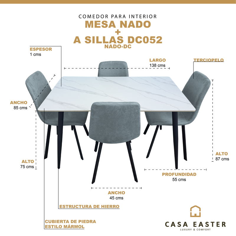 Cargue la imagen en el visor de la galería, Comedor Nado 1.38 M + 4 Sillas DC052 - NADO-DC
