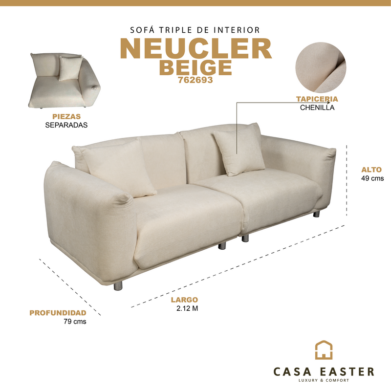 Cargue la imagen en el visor de la galería, Sofá Triple de Interior Neucler de 2 piezas color Beige - 762693
