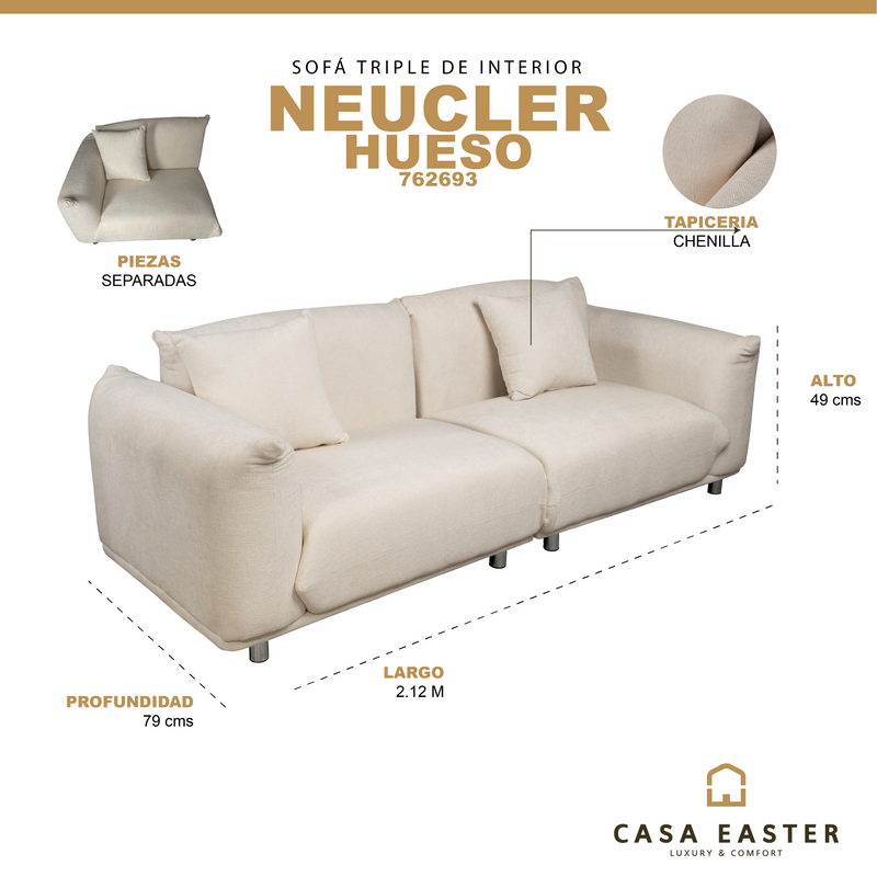 Cargue la imagen en el visor de la galería, Sofá Triple de Interior Neucler de 2 piezas color Hueso - 762973
