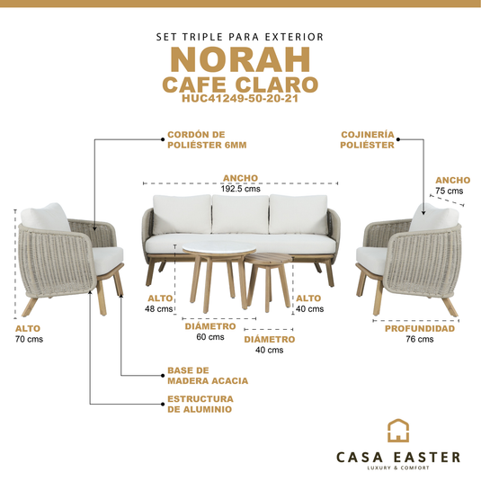 Set triple Norah de madera para exterior color natural - HUC