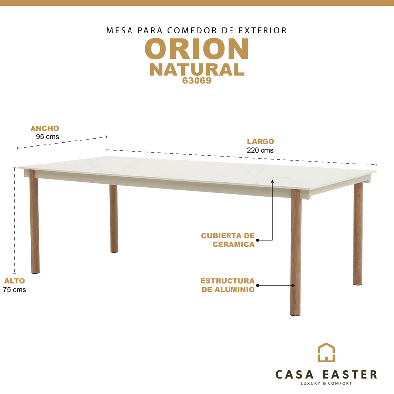 Cargue la imagen en el visor de la galería, Mesa de Comedor 2.2M Orion, para exterior color natural - 63069
