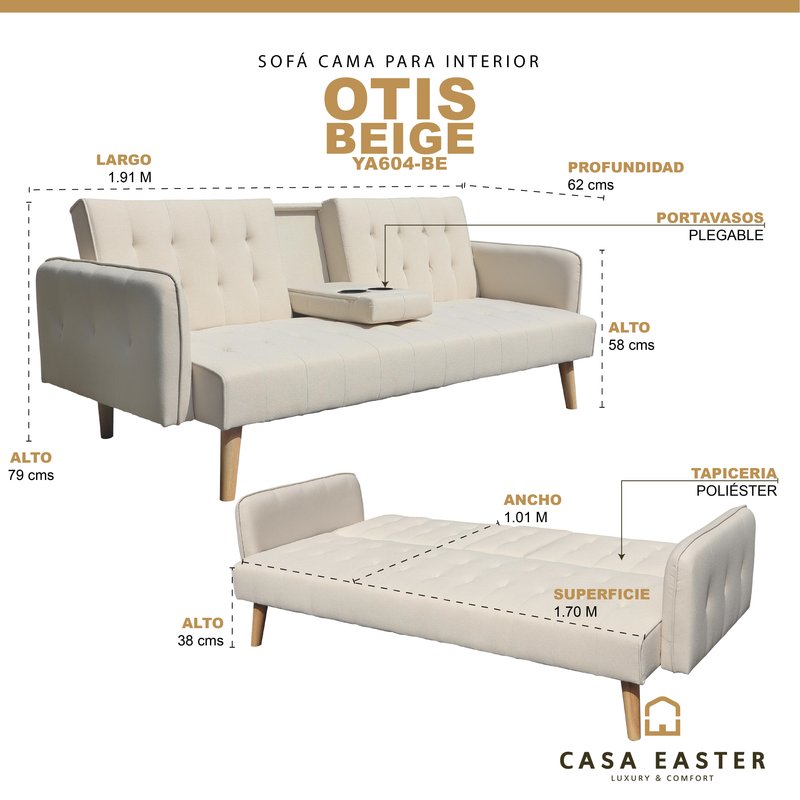 Cargue la imagen en el visor de la galería, Sofá cama OTIS color beige - YA604-BE
