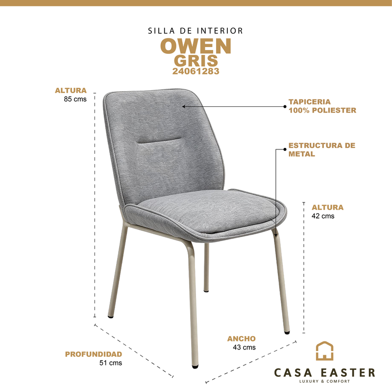 Load image into Gallery viewer, Silla de interior Owen color gris - 24063283
