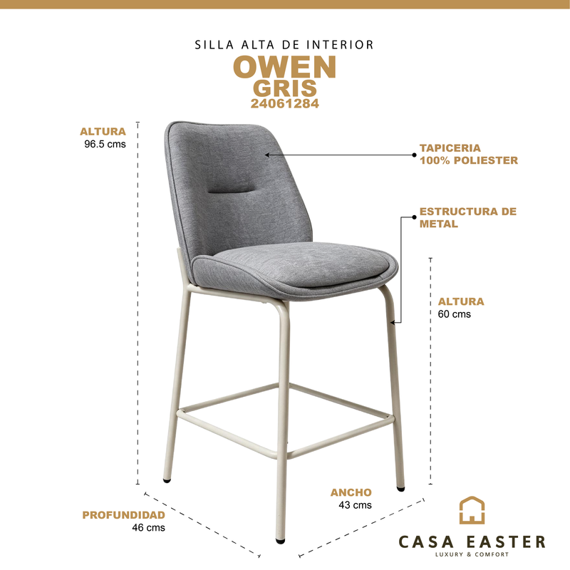 Load image into Gallery viewer, Silla alta de interior Owen color gris - 24063284
