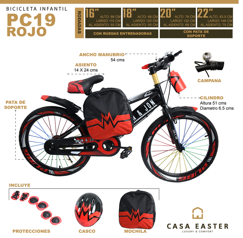 Cargue la imagen en el visor de la galería, Bicicleta de 18" color PC19  color Rojo - PC1918-RO
