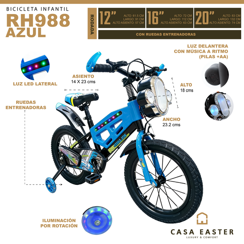 Cargue la imagen en el visor de la galería, Bicicleta de 12" RH988 color Azul - 12RH988-BL
