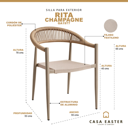 Silla de textileno Rita para interior y exterior color Champagne - G41977