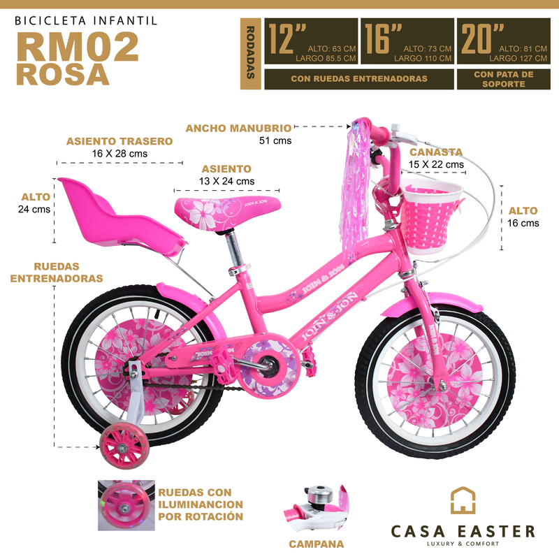 Cargue la imagen en el visor de la galería, Bicicleta de 12&quot; color RM02 color Rosa - RM0212-ROS
