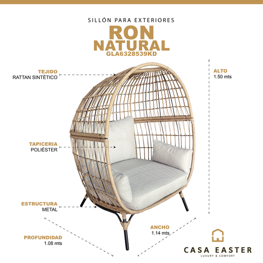 Sillón individual Redondo RON, color natural - GLA6328539KD
