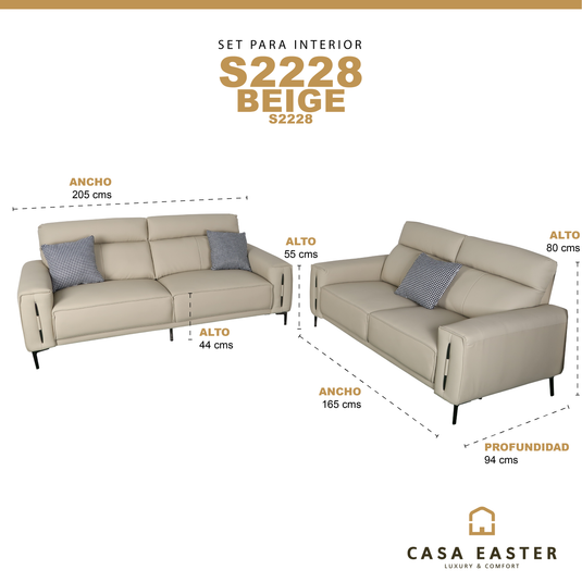 Set duo de interior sofá triple + sofá doble S2228 con vinipiel - S2228