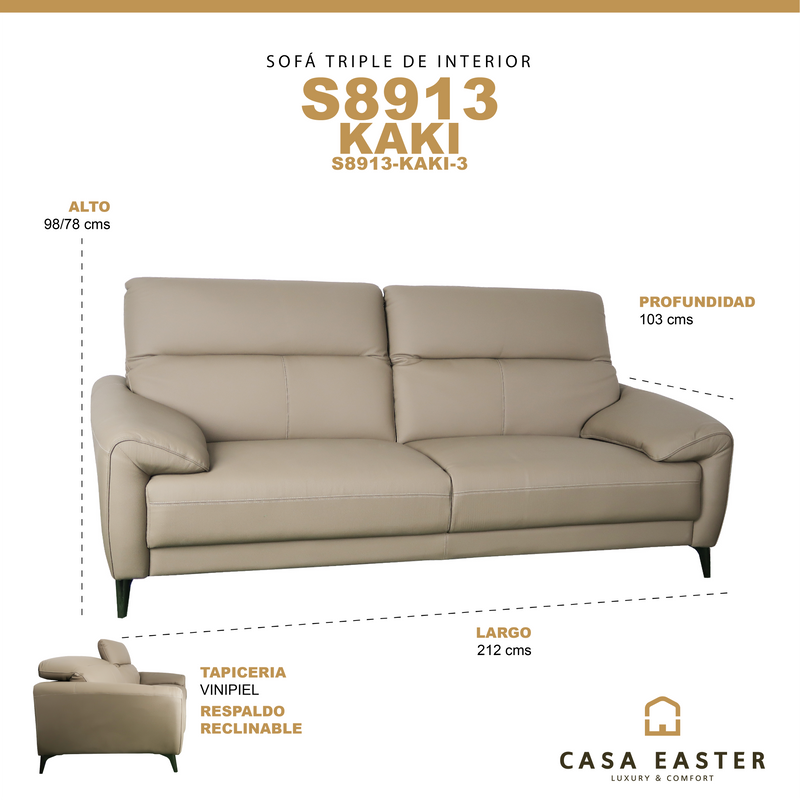 Cargue la imagen en el visor de la galería, Sofá triple de interior color Kaki- S8913-KAKI-3
