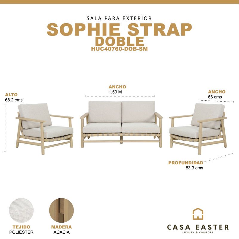 Cargue la imagen en el visor de la galería, Set doble Sophie Strap de madera color Natural sin mesa de centro - HUC40760-DOB-SM
