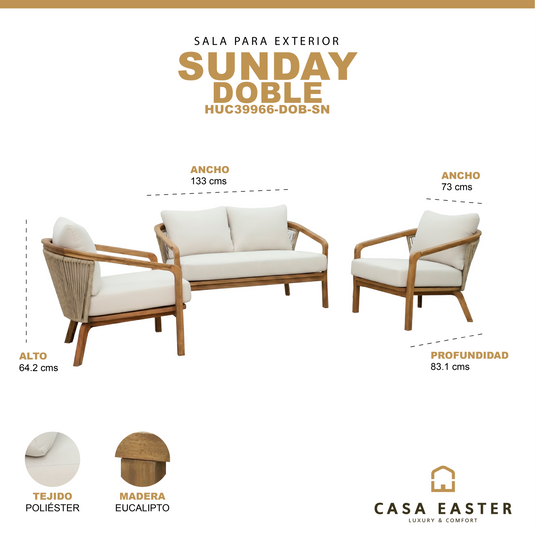 Set doble Sunday sin mesa de centro color natural - HUC39966-DOB-SN