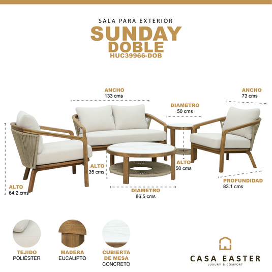 Set Doble de madera Sunday para interior y exterior color natural - HUC39966-DOB