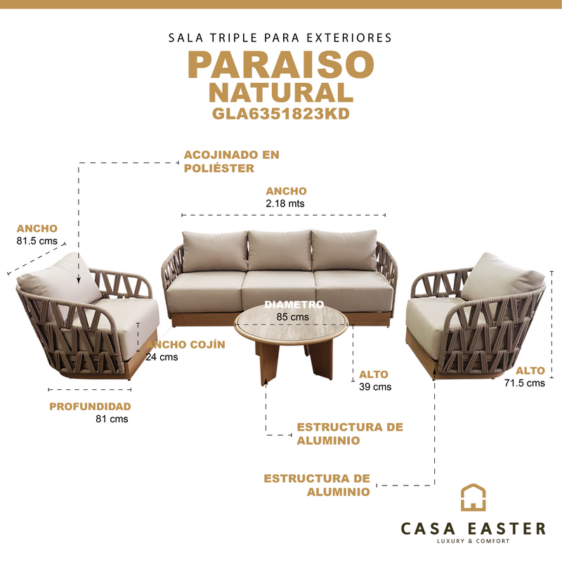 Cargue la imagen en el visor de la galería, Set triple Paraiso color natural - GLA6351823KD
