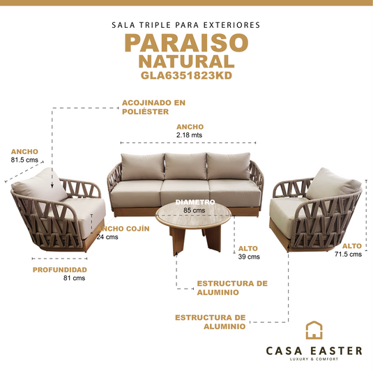 Set triple Paraiso color natural - GLA6351823KD