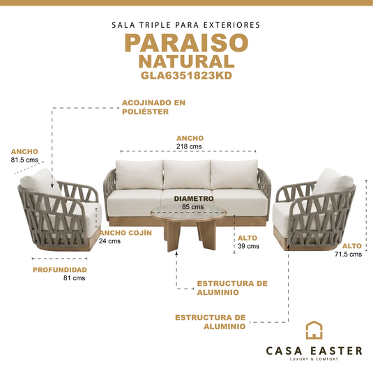 Set triple Paraiso color natural - GLA6351823KD