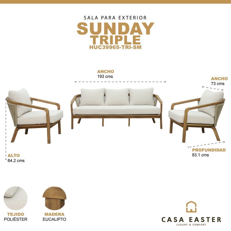 Cargue la imagen en el visor de la galería, Set Triple de madera Sunday para interior y exterior color natural - HUC39965-TRI-SM
