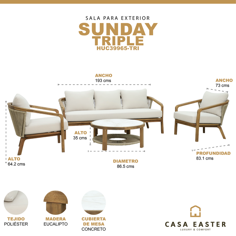 Cargue la imagen en el visor de la galería, Set Triple de madera Sunday para interior y exterior color natural - HUC39965-TRI
