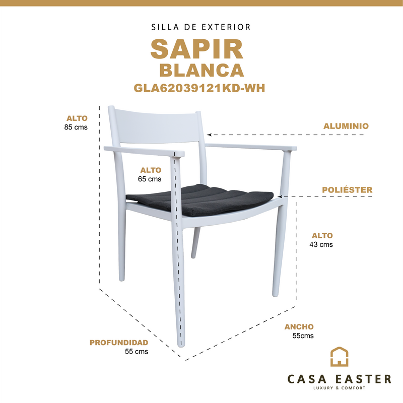 Cargue la imagen en el visor de la galería, Silla de Aluminio Sapir para interior y exterior color Blanco - GLA62039121KD-WH
