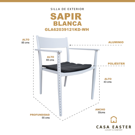 Silla de Aluminio Sapir para interior y exterior color Blanco - GLA62039121KD-WH