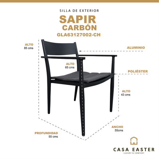 Silla de Aluminio Sapir para interior y exterior color Carbon - GLA63127002-CH