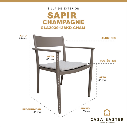 Silla de Aluminio Sapir para interior y exterior color Champagne - GLA62039128KD-CHAM