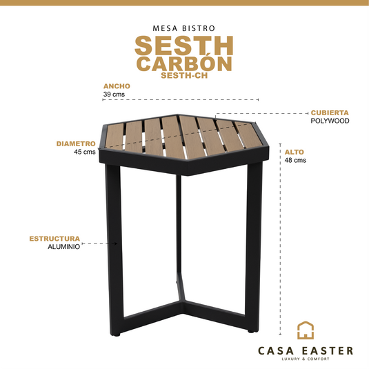 Mesa bistro Sesth de aluminio, color carbón- SESTH-CH