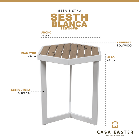 Mesa bistro Sesth de aluminio, color blanco - SESTH-WH
