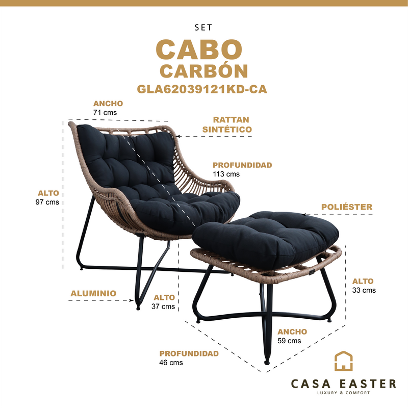 Cargue la imagen en el visor de la galería, Set CABO para interior y exterior color Carbon -  GLA62039121KD-CA
