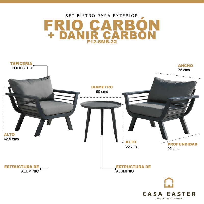 Load image into Gallery viewer, Set bistro Frio sin madera en reposabrazos + mesa bistro Danir, para exterior, color carbón - F12-SMB-22
