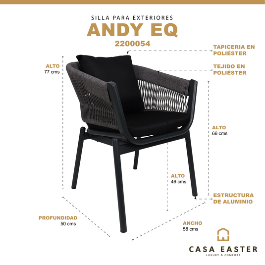 Silla de Lazo Andy EQ para Exterior e Interior Color Carbón - 2200054