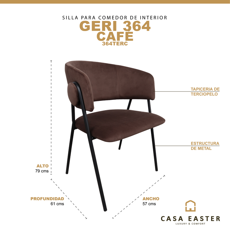 Cargue la imagen en el visor de la galería, Silla de Interior Geri 364 color Café - 364TERC
