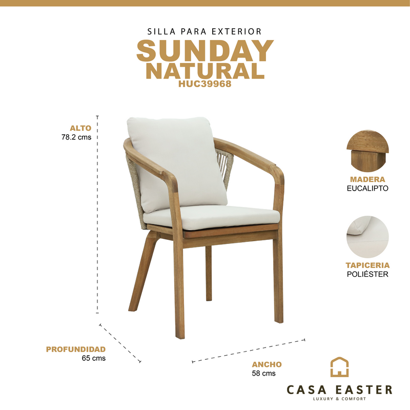 Cargue la imagen en el visor de la galería, Silla de madera Sunday para interior y exterior color natural - HUC39968
