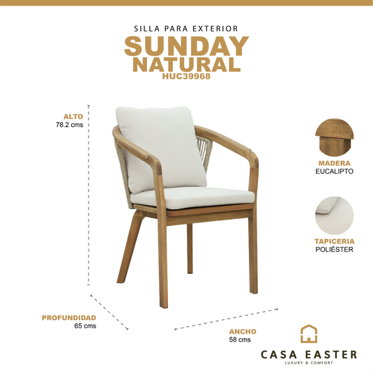 Silla de madera Sunday para interior y exterior color natural - HUC39968