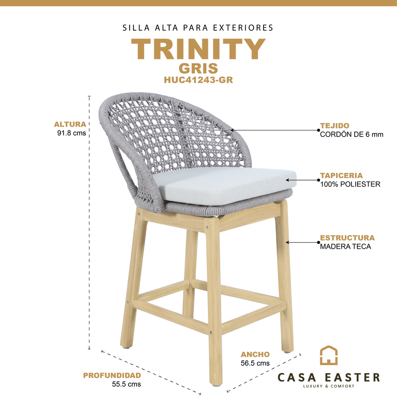 Cargue la imagen en el visor de la galería, Silla alta de madera Trinity para exterior e interior color Gris - HUC41243
