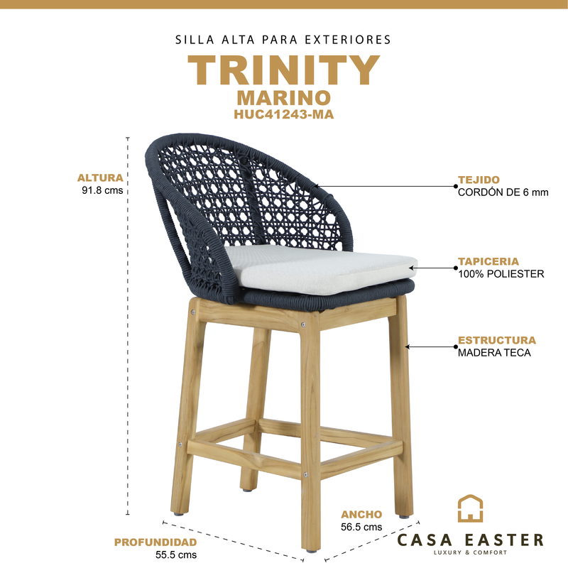 Cargue la imagen en el visor de la galería, Silla alta de madera Trinity para exterior e interior color Azul Marino - HUC41243-AZM
