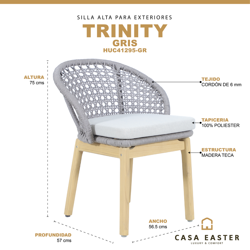 Cargue la imagen en el visor de la galería, Silla de madera Trinity para exterior e interior color gris - HUC41295
