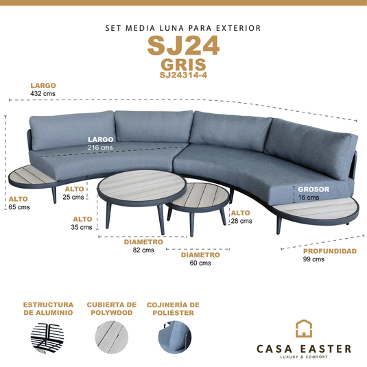 Set de media luna SJ24 para exterior, color carbón - SJ24314-4