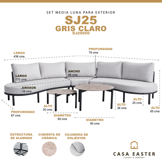 Set de media luna SJ25 para exterior, color gris claro - SJ25050