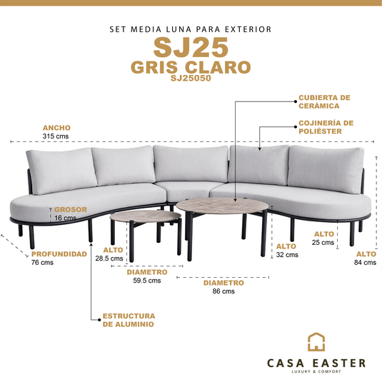 Set de media luna SJ25 para exterior, color gris claro - SJ25050