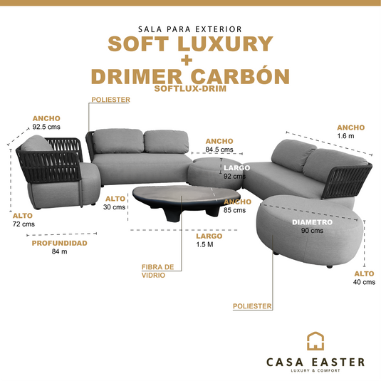 Set Luxury Soft gris + mesa Drimer carbón - SOFTLUX-DRIM