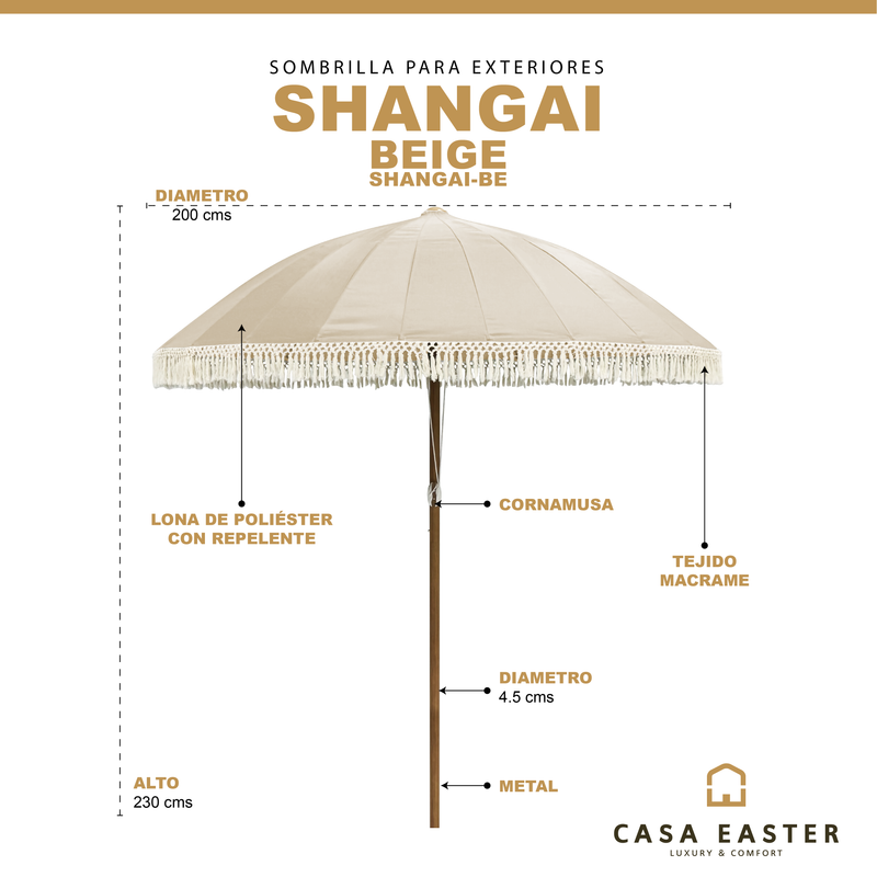 Cargue la imagen en el visor de la galería, Sombrilla de Flequillo Shangai color Beige - SHANGAI-BE
