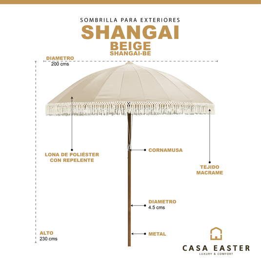 Sombrilla de Flequillo Shangai color Beige - SHANGAI-BE