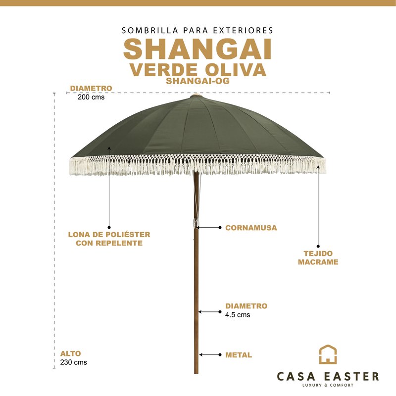 Cargue la imagen en el visor de la galería, Sombrilla de Flequillo Shangai color Verde Olivo - SHANGAI-OG
