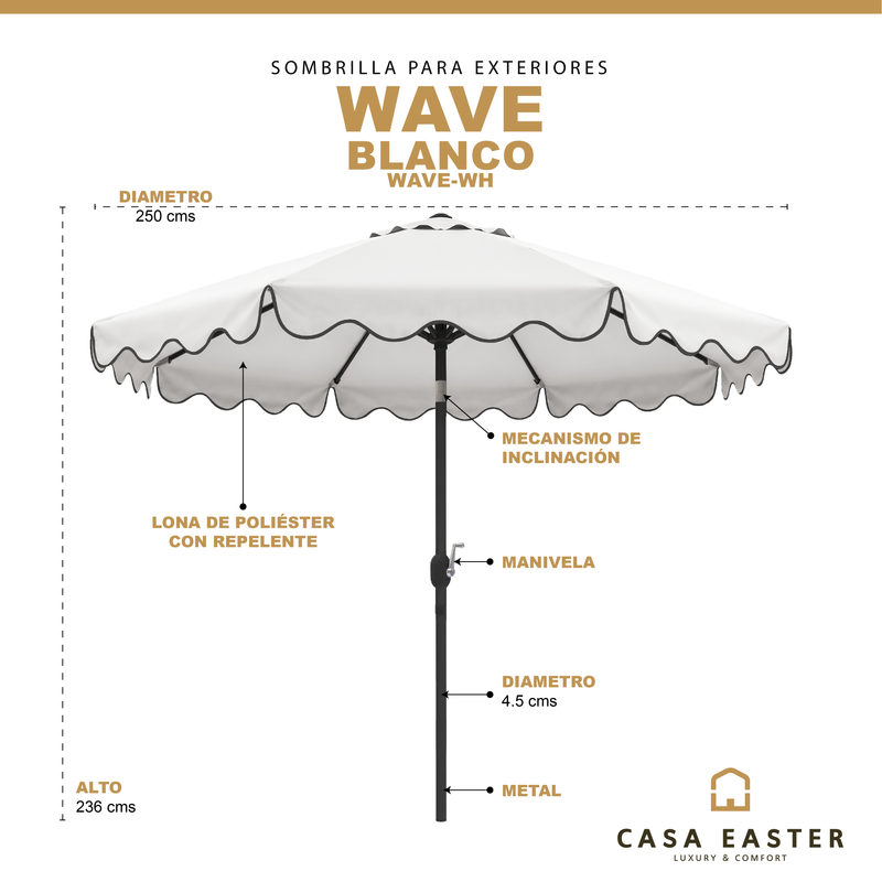 Cargue la imagen en el visor de la galería, Sombrilla de borde Ondulado Wave color Blanco - WAVE-WH
