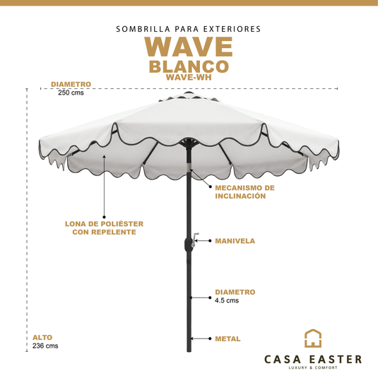 Sombrilla de borde Ondulado Wave color Blanco - WAVE-WH
