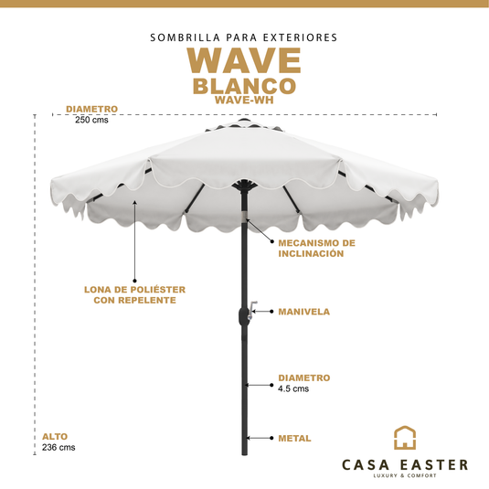 Sombrilla de borde Ondulado Wave color Blanco - WAVE-WH